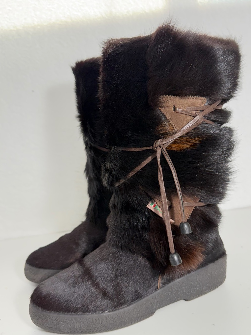Pajar Genuine Fur Hair On Hide Winter Boots Womens EU 37 US 6 Black Fur Boots